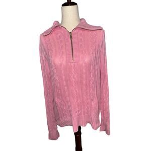 Ralph Lauren  Black  Label 100% Cotton Cable Knit Pink Zip High Neck Sweater  L